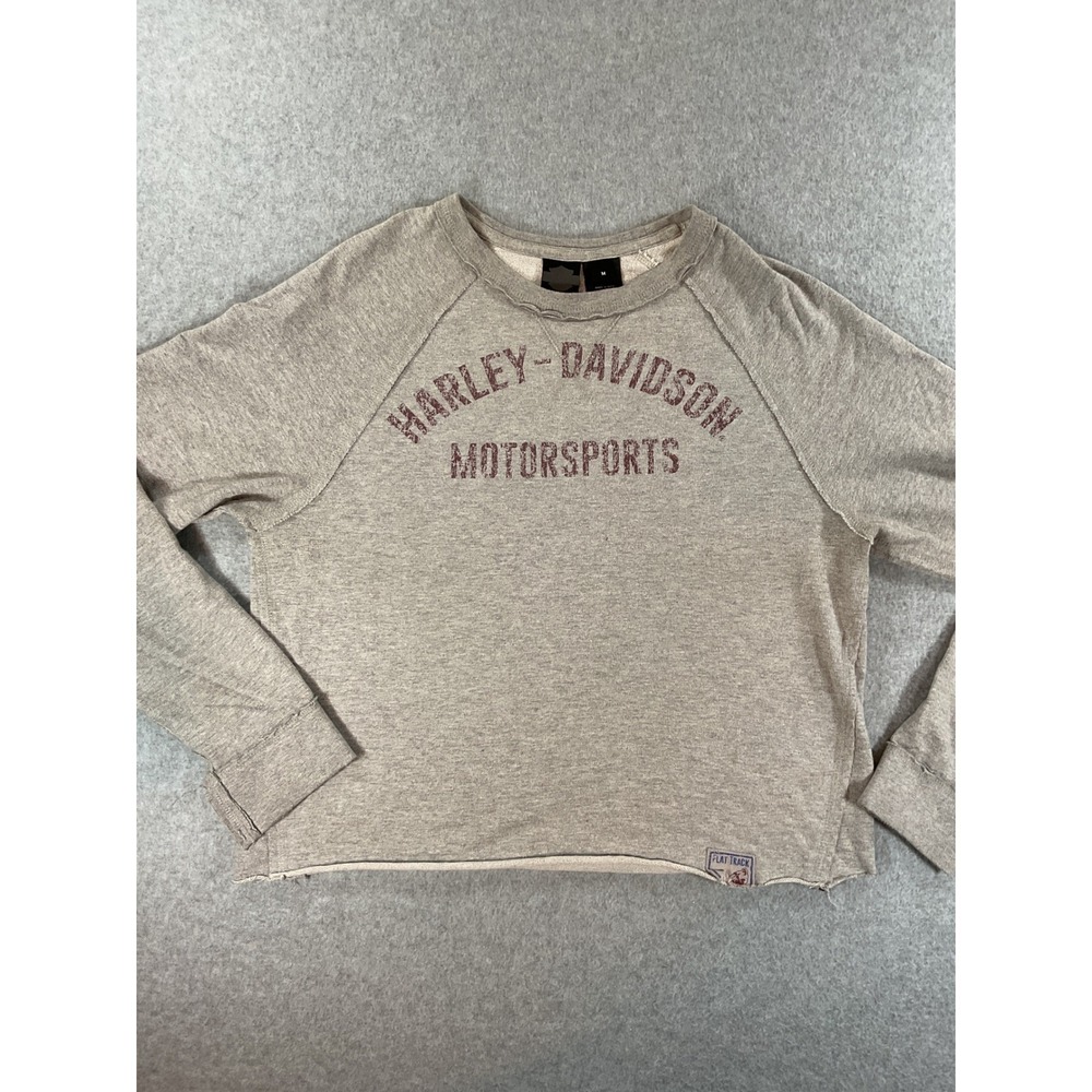 Harley-Davidson Motorsports Gray Raglan Sweatshirt Womens Medium Distressed #750